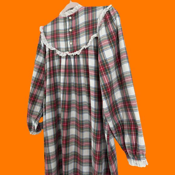 80's 90's vintage tartan plaid Christmas night gown pjs OSFM l.l. bean by lanz - Picture 4 of 11